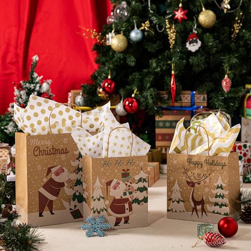 JOYIN 24 PCS Christmas Kraft Gift Bags Assorted Sizes M7069