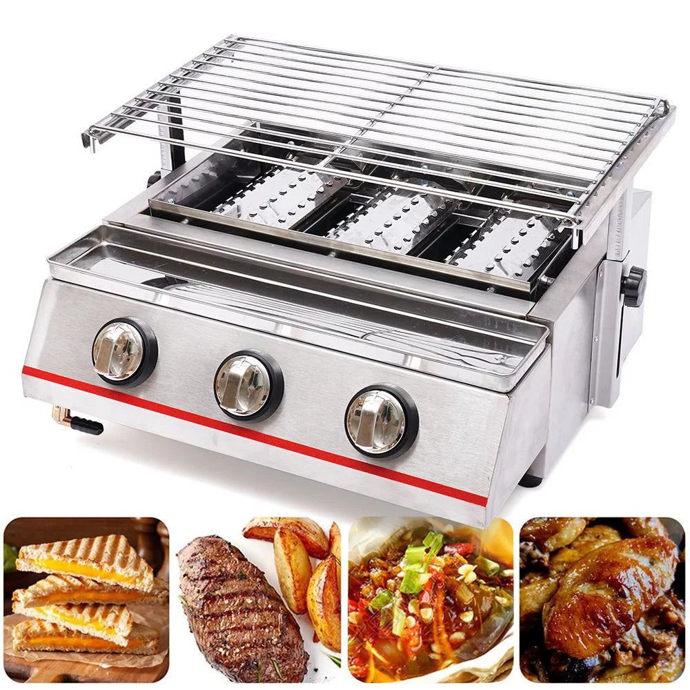 YIYIBYUS Portable Gas Grill 3-Burner Outdoor BBQ Infrared Cooker J920