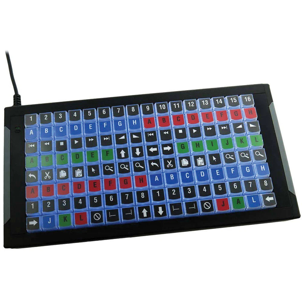 X-Keys XK-128 128-Keys Customizable USB Keyboard, Blue and Red Backlighting - XK-1225-UFK128-R