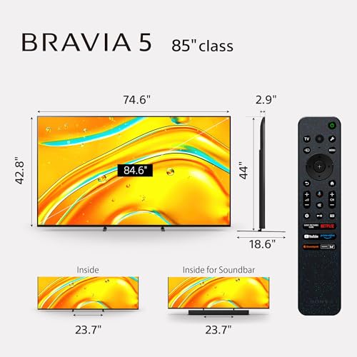 Sony BRAVIA 5 65 Inch Mini LED 4K Smart Google TV with XR Processor, 2025 Model V700322