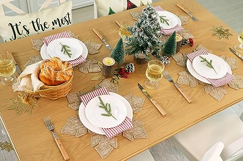 Snowflake Burlap Christmas Placemats Set of 4 for Round Table H634