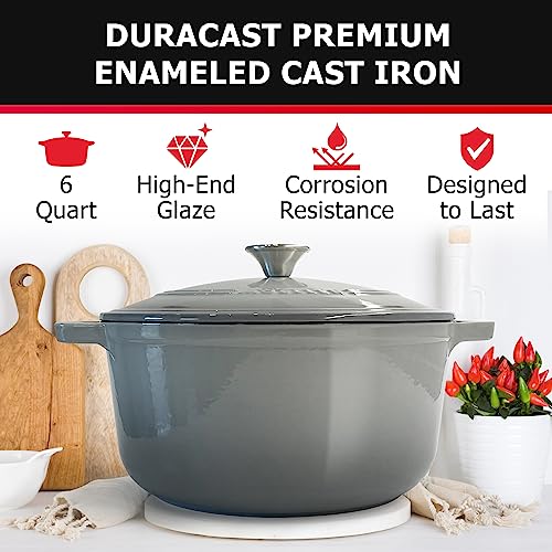 Mueller 6qt Enameled Cast Iron Dutch Oven with Lid, Oven-Safe to 500°F, White N219