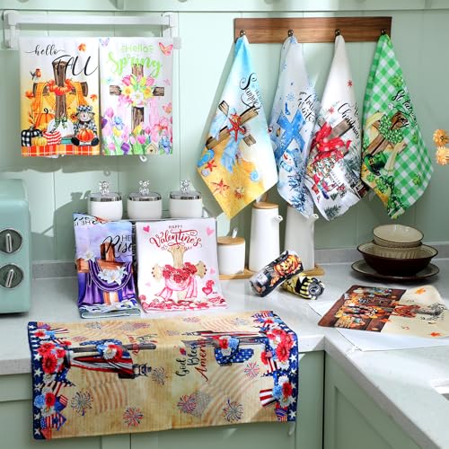 12 Pcs Seasonal Kitchen Towels Set Gnome Style Bright Color K6356