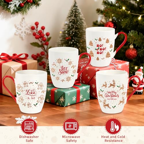 Classic Christmas Coffee Mug Set of 4, 12 oz Ceramic with Gift Box V15146