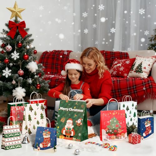 SUNEE Christmas Gift Bags with Tissue Paper, 24pcs Assorted Sizes with Handles V580