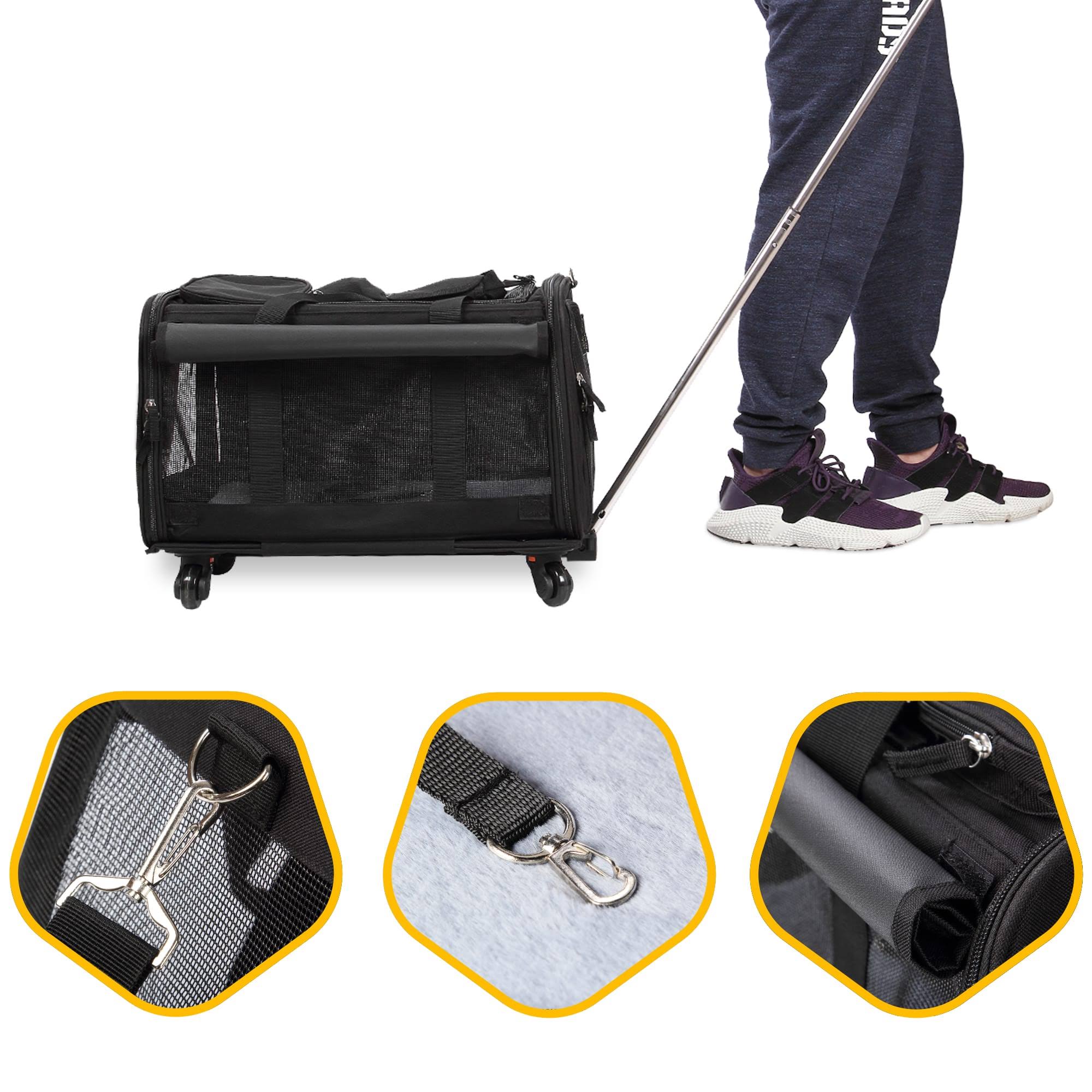 Kopeks Pet Carrier with Detachable Wheels for Small and Medium Dogs & Cats - Black K4459
