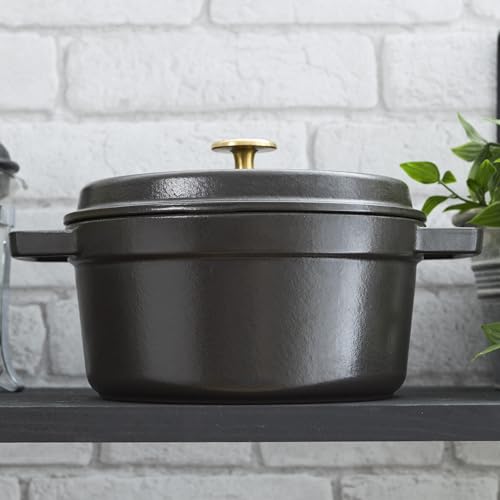 STAUB Cast Iron Dutch Oven 5.5-qt Round Cocotte, Black Matte P4487