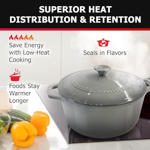 Mueller 6qt Enameled Cast Iron Dutch Oven with Lid, Oven-Safe to 500°F, White N219
