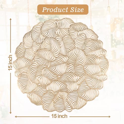 Gold Metallic Vinyl Flower Placemats Set of 6 for Dining Table I961330