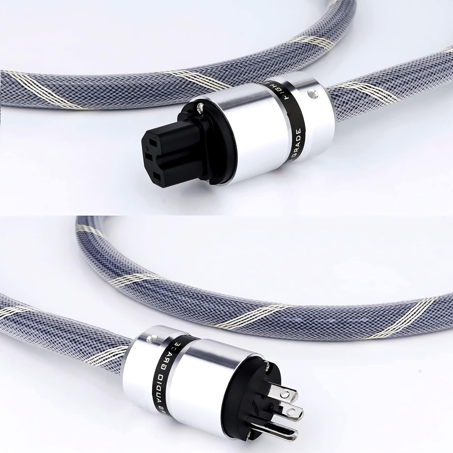Audiophile HiFi Power Cable 12AWG OFC US AC Mains Cord, Rhodium Plated Plug IEC320-C13, 125V/15A, 3.3FT, Pack of 2 K856