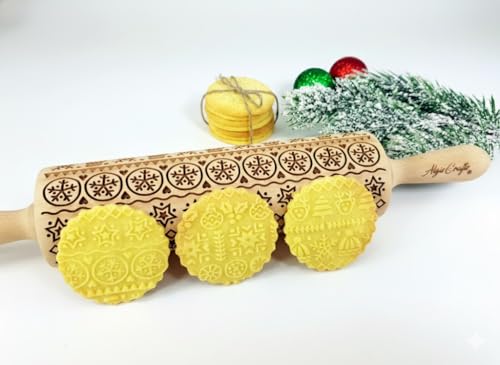 Embossing Rolling Pin with Christmas Symbols for Gingerbread Cookies W48955