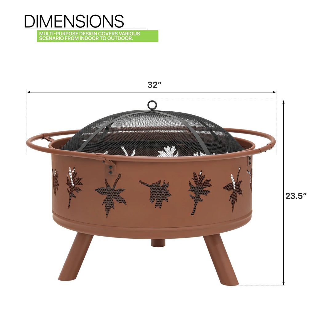 Magshion 32" Round Outdoor Fire Pit Wood Burning Table Top Fire Bowl with Log Grate, Poker & Spark Screen U2381