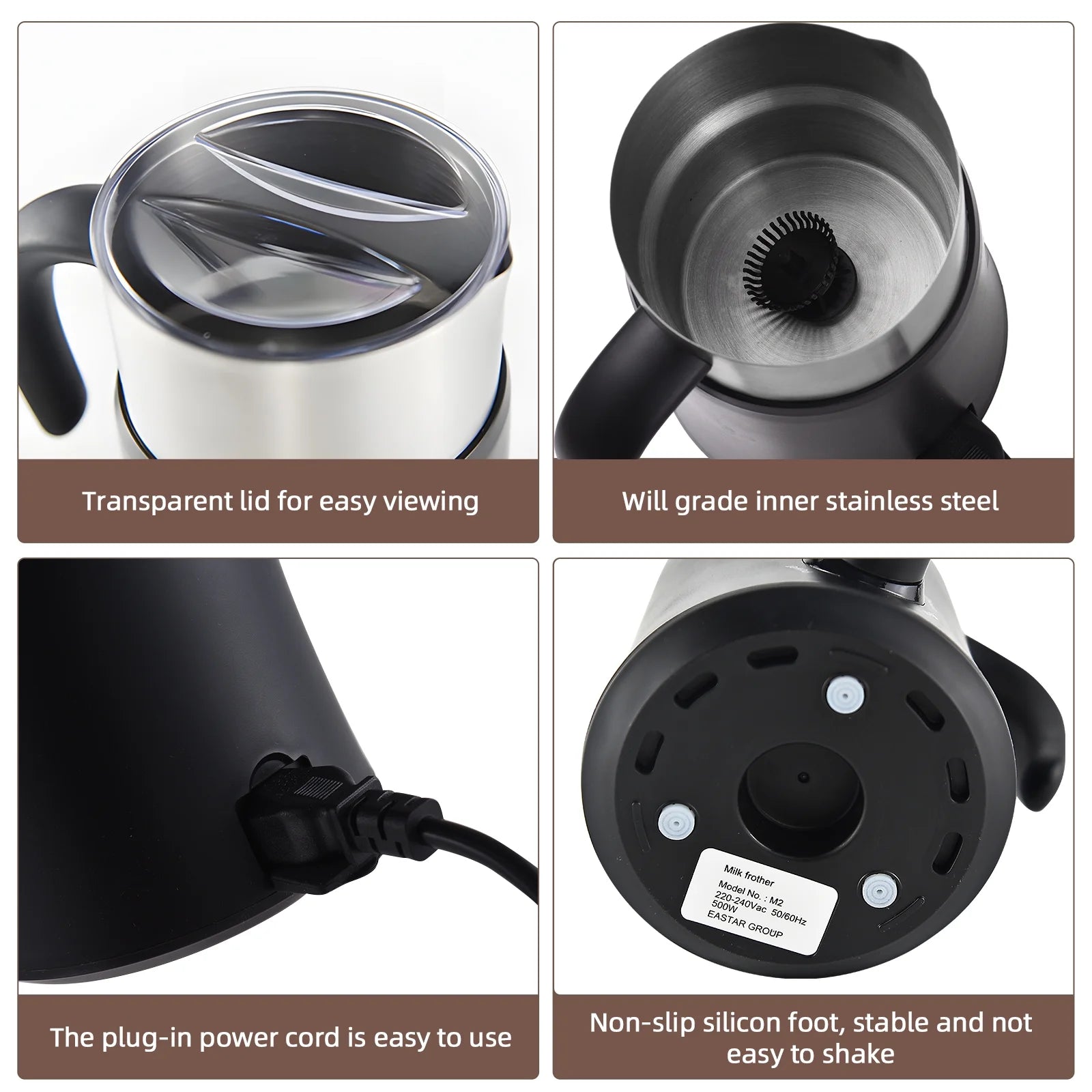 5 in 1 Electric Milk Frother 24oz Hot and Cold Foam Maker for Latte Q2083