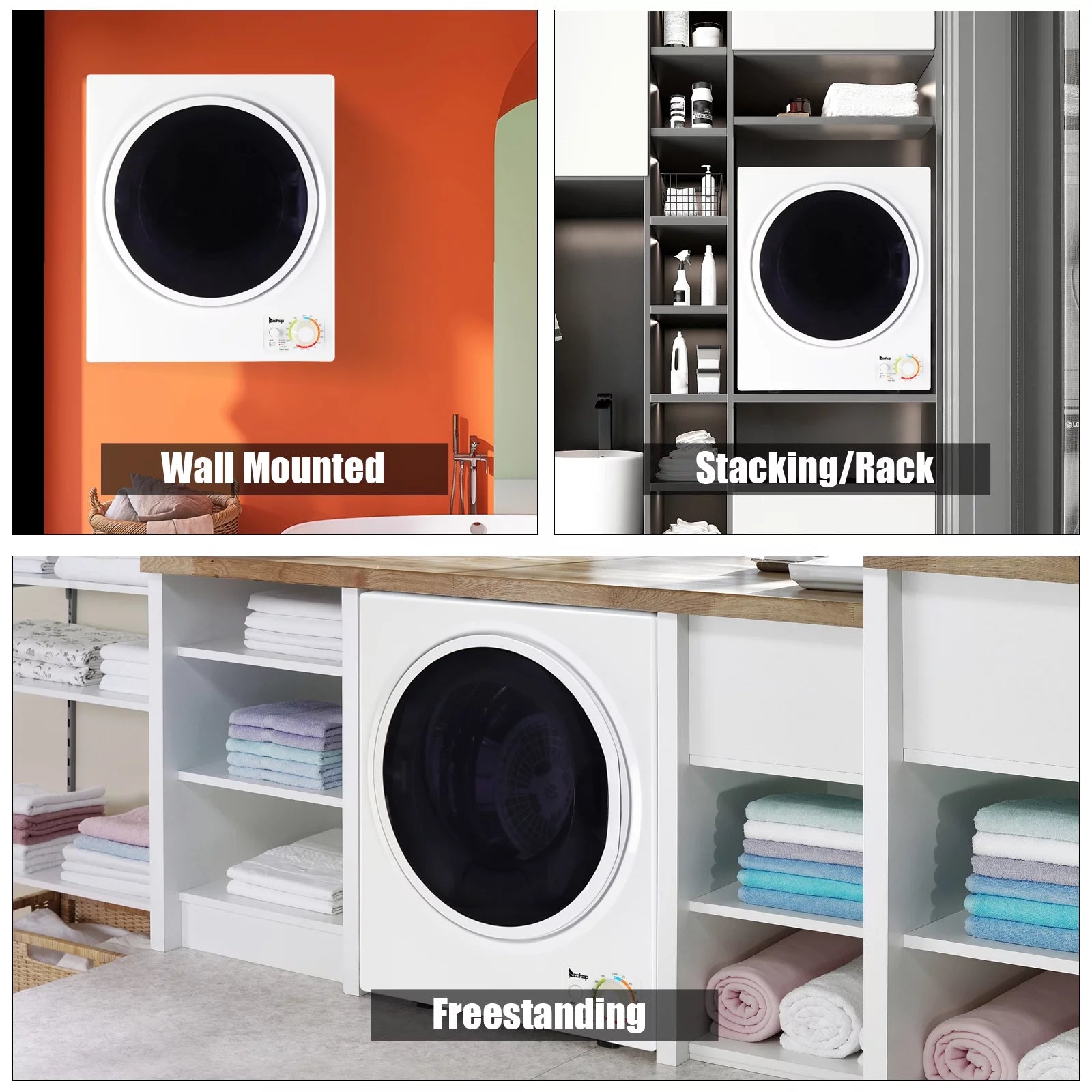 iRerts Portable Clothes Dryer 850W Compact Electric Dryer with Stainless Steel Tub, White Q355997
