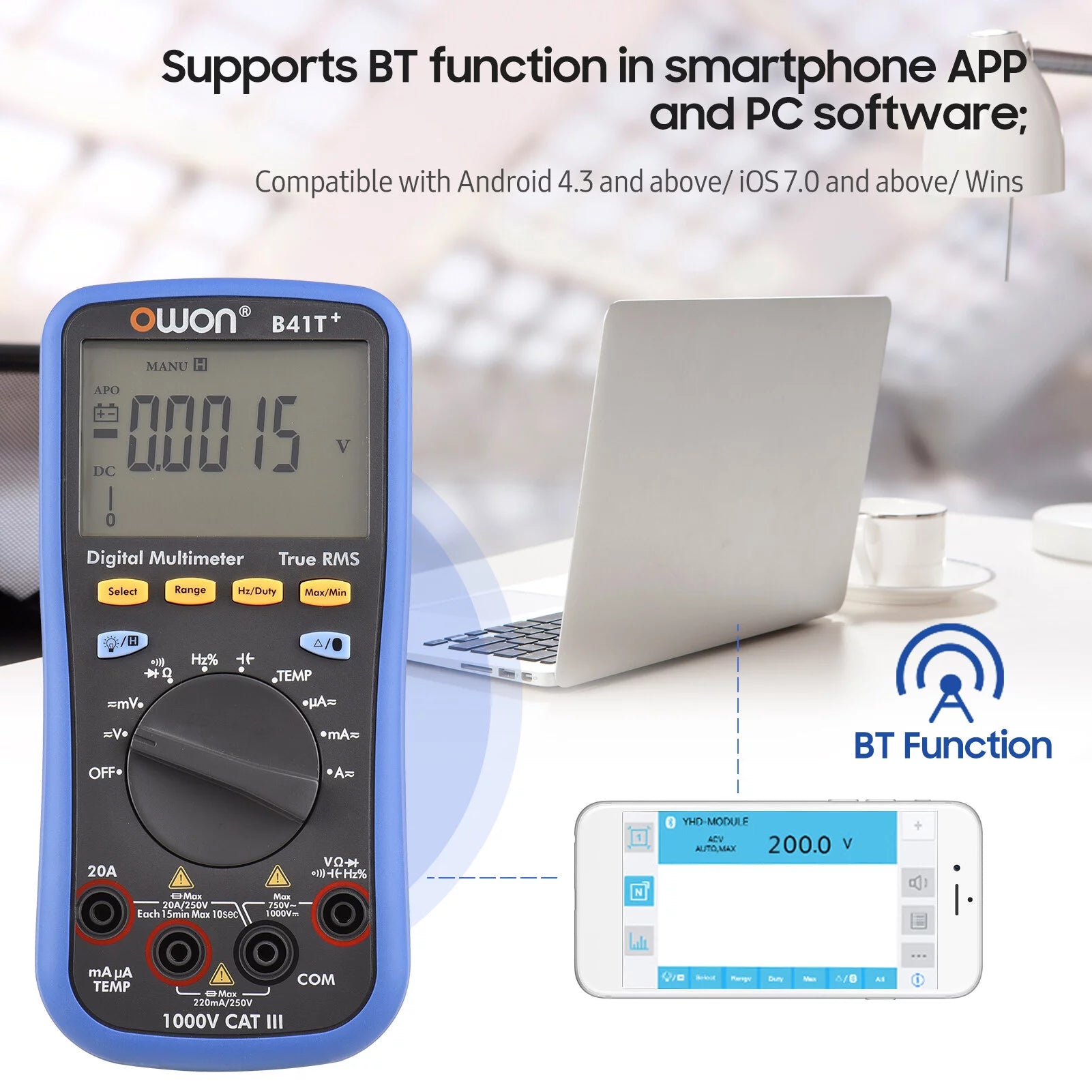 Owon B41T+ Digital BT Multimeter True RMS Auto-ranging Electrical Tester F639