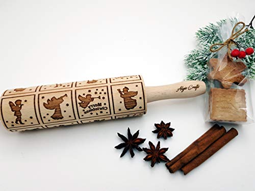 Embossing Rolling Pin with Christmas Symbols for Gingerbread Cookies W48955