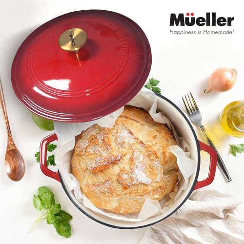 Mueller 6qt Enameled Cast Iron Dutch Oven with Lid, Oven-Safe to 500°F, White N219