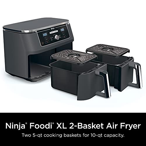 Ninja DZ401 Foodi 10 Quart DualZone XL 2-Basket Air Fryer, Grey L260