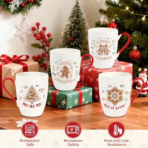 Classic Christmas Coffee Mug Set of 4, 12 oz Ceramic with Gift Box V15146