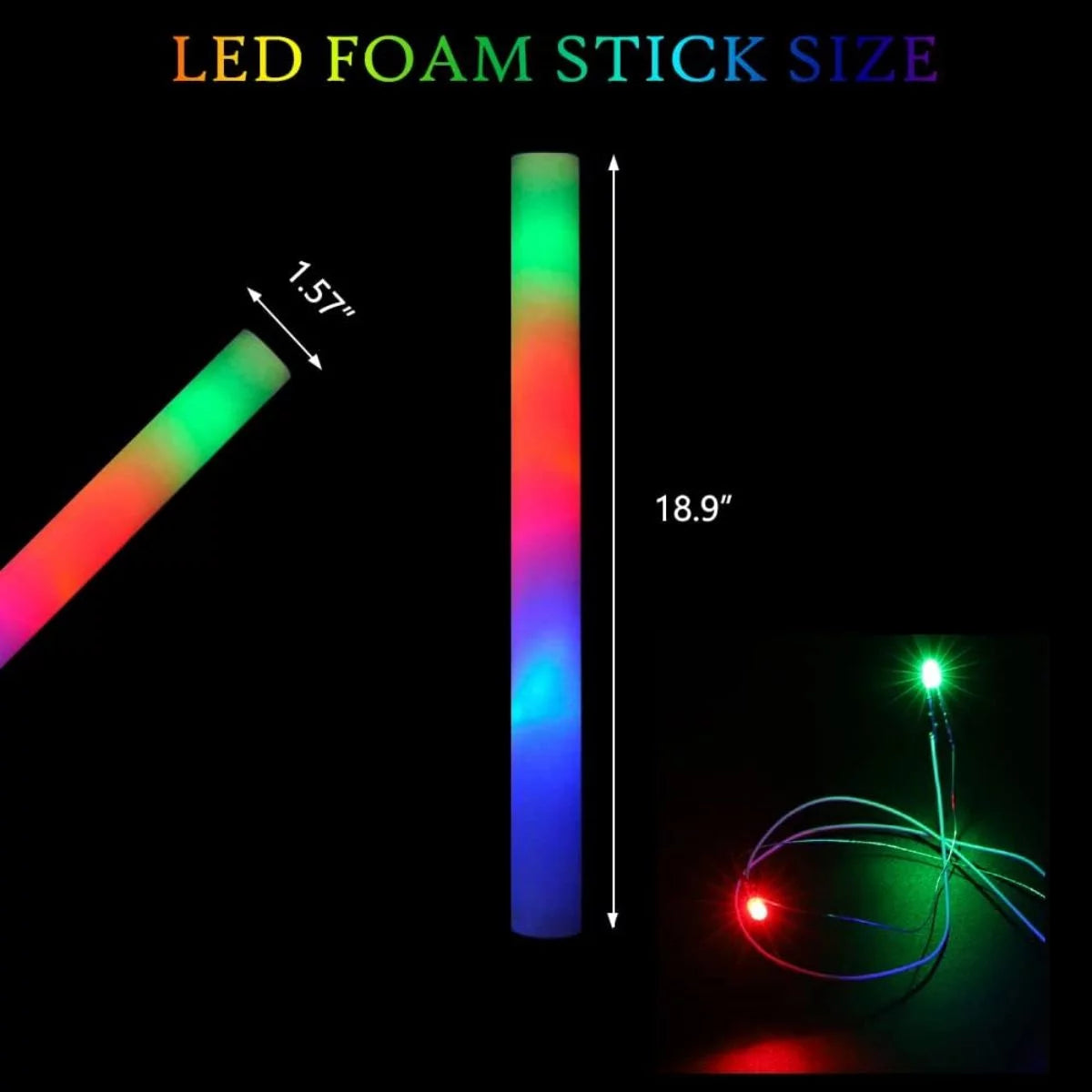 WSYW 100 PCS LED Foam Glow Sticks 18 inch Multi-Color D4553