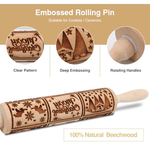 Floral Vine Embossed Wooden Rolling Pin for Baking M158973