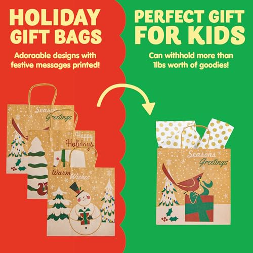 JOYIN 24 PCS Christmas Kraft Gift Bags Assorted Sizes M7069