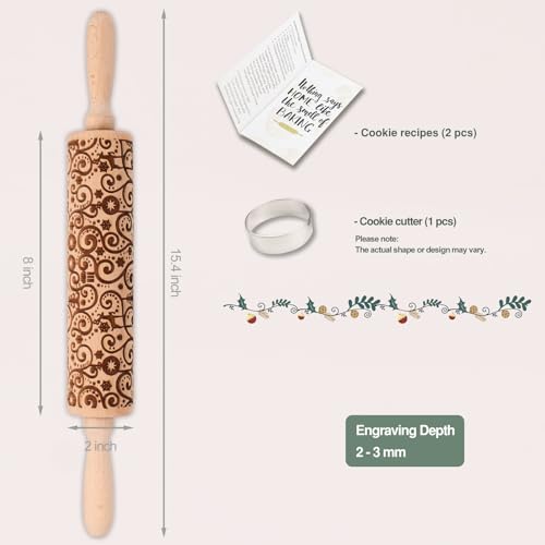 Floral Vine Embossed Wooden Rolling Pin for Baking M158973
