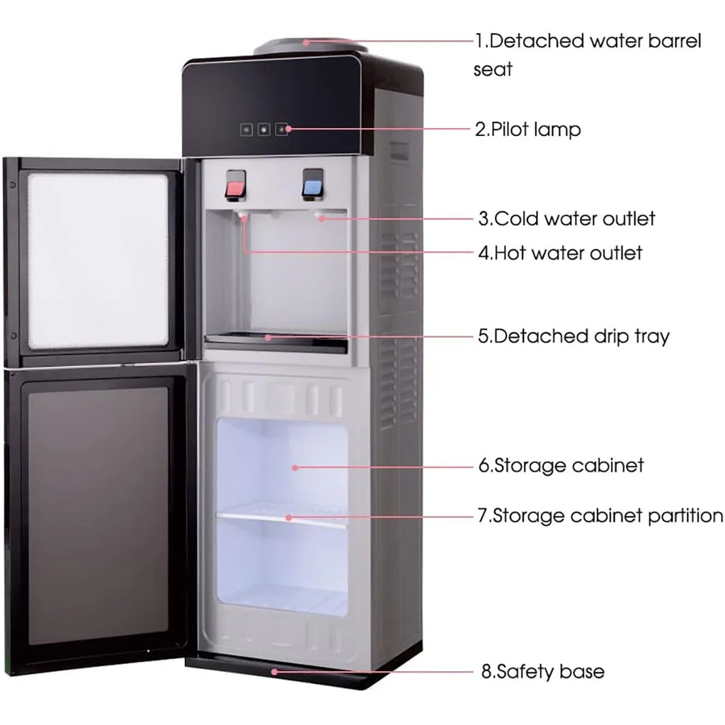 Top-Loading Water Dispenser for 5 Gallon Bottles, Hot & Cold Water Cooler with Storage Cabinet, Gray G656226