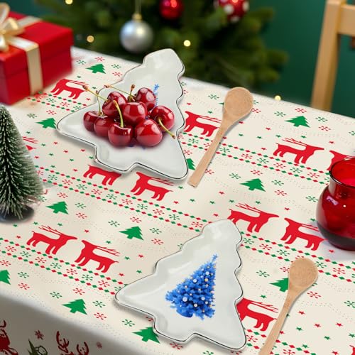2 Pcs Ceramic Christmas Serving Platters with Wooden Spoon F941