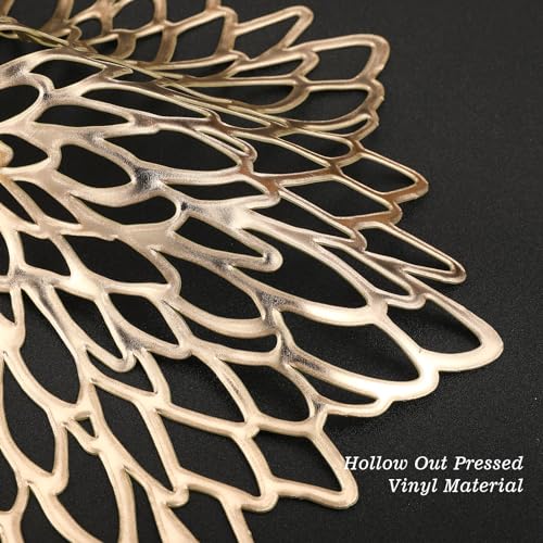 Gold Metallic Vinyl Flower Placemats Set of 6 for Dining Table I961330
