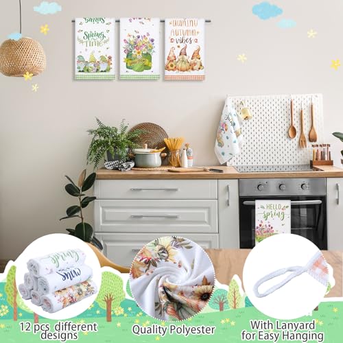12 Pcs Seasonal Kitchen Towels Set Gnome Style Bright Color K6356