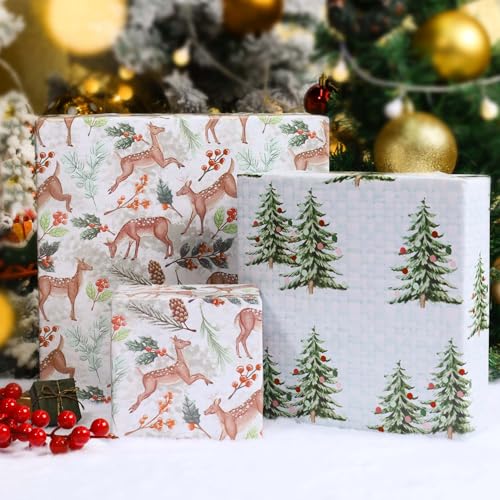 BIOBROWN Reversible Kraft Christmas Wrapping Paper Jumbo Roll 30 Inch x 33 Feet Vintage Trucks Design E340325
