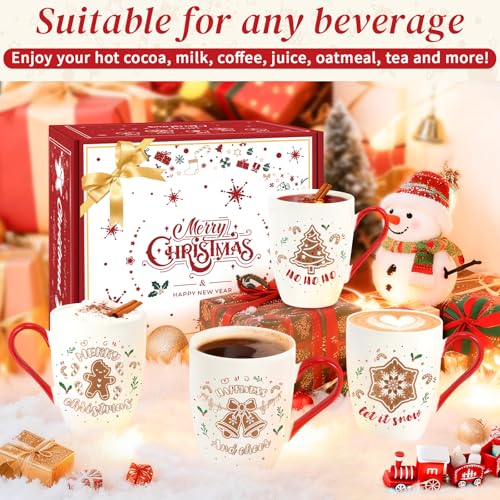 Classic Christmas Coffee Mug Set of 4, 12 oz Ceramic with Gift Box V15146