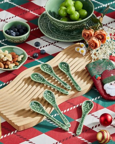 Christmas Tree Ceramic Spoons, Set of 6, Espresso & Dessert T96458