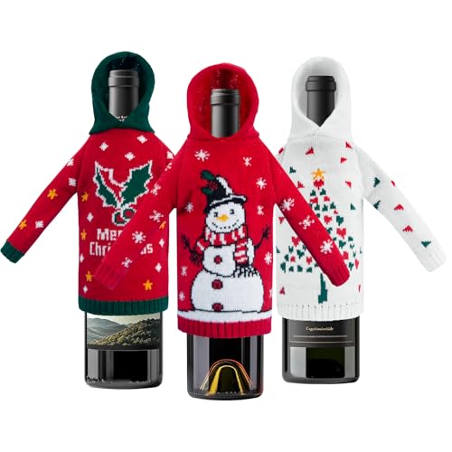 3Pcs Christmas Wine Bottle Covers Knitted Sweatshirts Holiday Party Decorations I4698