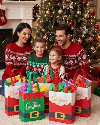 Christmas Gift Bags Assorted Sizes 12PC with Handles, Heavy Duty Non-Woven T61434
