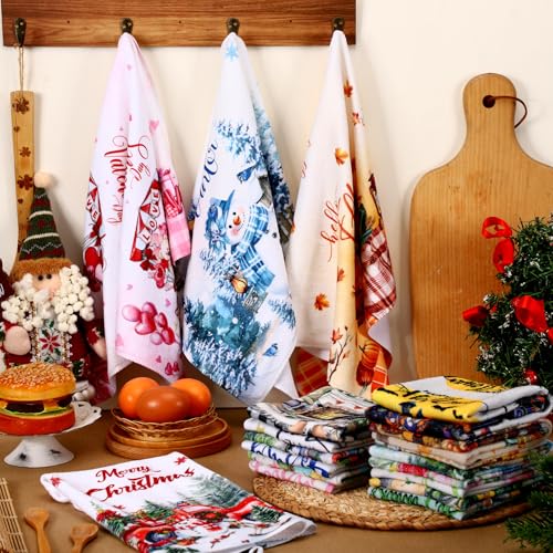12 Pcs Seasonal Kitchen Towels Set Gnome Style Bright Color K6356