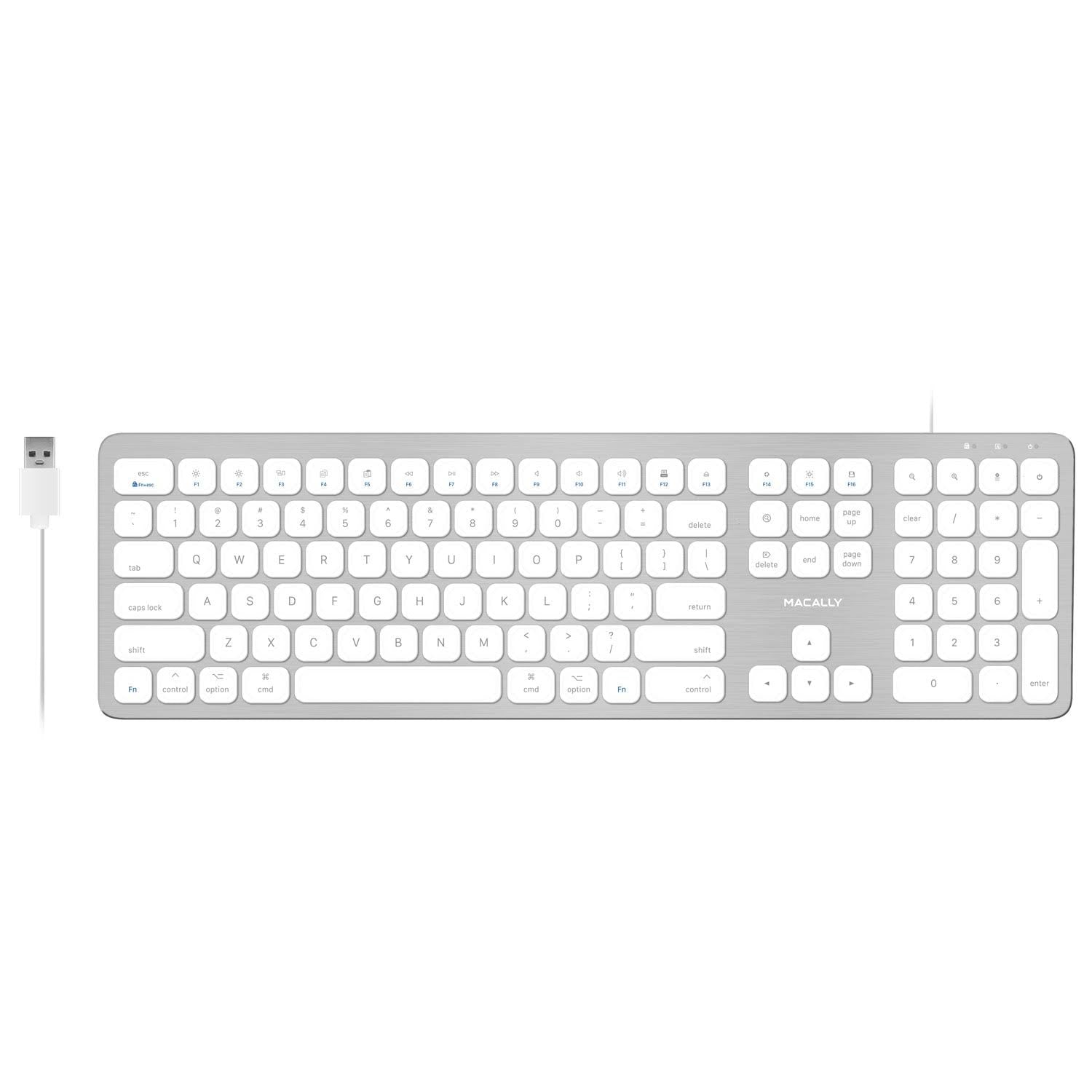 Macally Ultra Slim Wired Keyboard, White/Gray (WKEYHUBMB)
