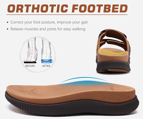 KuaiLu Men's Orthotic Sandals Athletic Recovery Slides with Arch Support Q91398