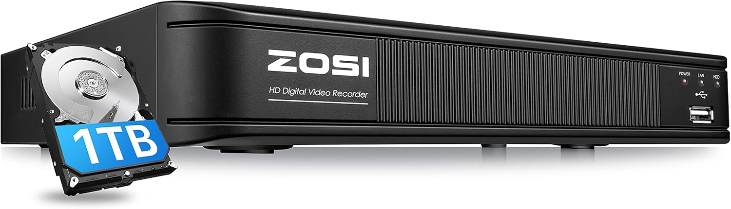 ZOSI H.265+ 5MP Lite 8 Channel CCTV DVR Recorder with Hard Drive 1TB, Remote Access, Motion Alert Push, Hybrid Capability 4-in-1(Analog/AHD/TVI/CVI) Full 1080p HD Surveillance DVR for Security Camera