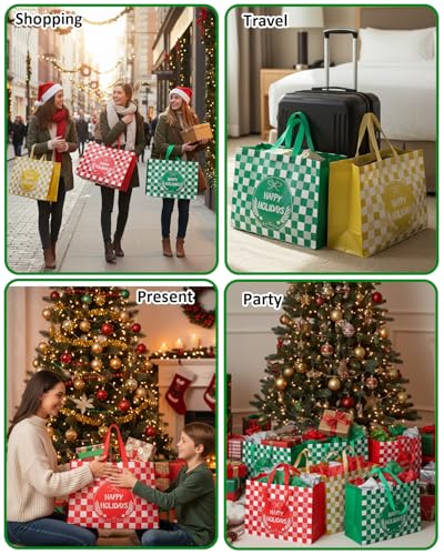 Christmas Gift Bags Assorted Sizes 12PC with Handles, Heavy Duty Non-Woven T61434