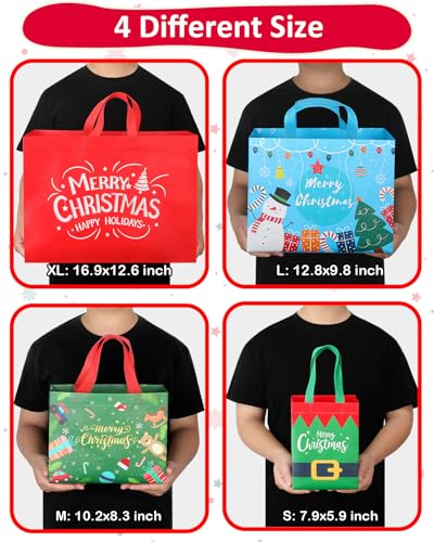 Christmas Gift Bags Assorted Sizes 12PC with Handles, Heavy Duty Non-Woven T61434