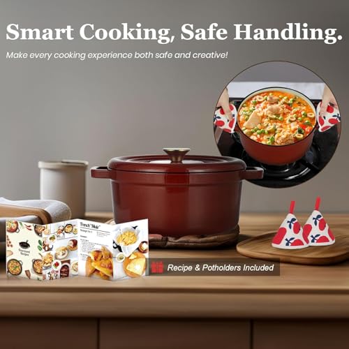Overmont Enameled Cast Iron Dutch Oven 5QT with Lid and Potholders P525160