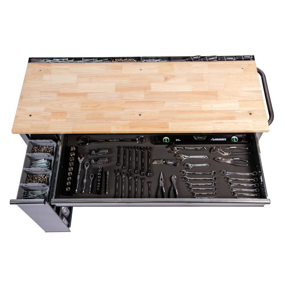 Husky 61 in. W 10-Drawer Deep Tool Chest Mobile Workbench Metallic Silver U988290