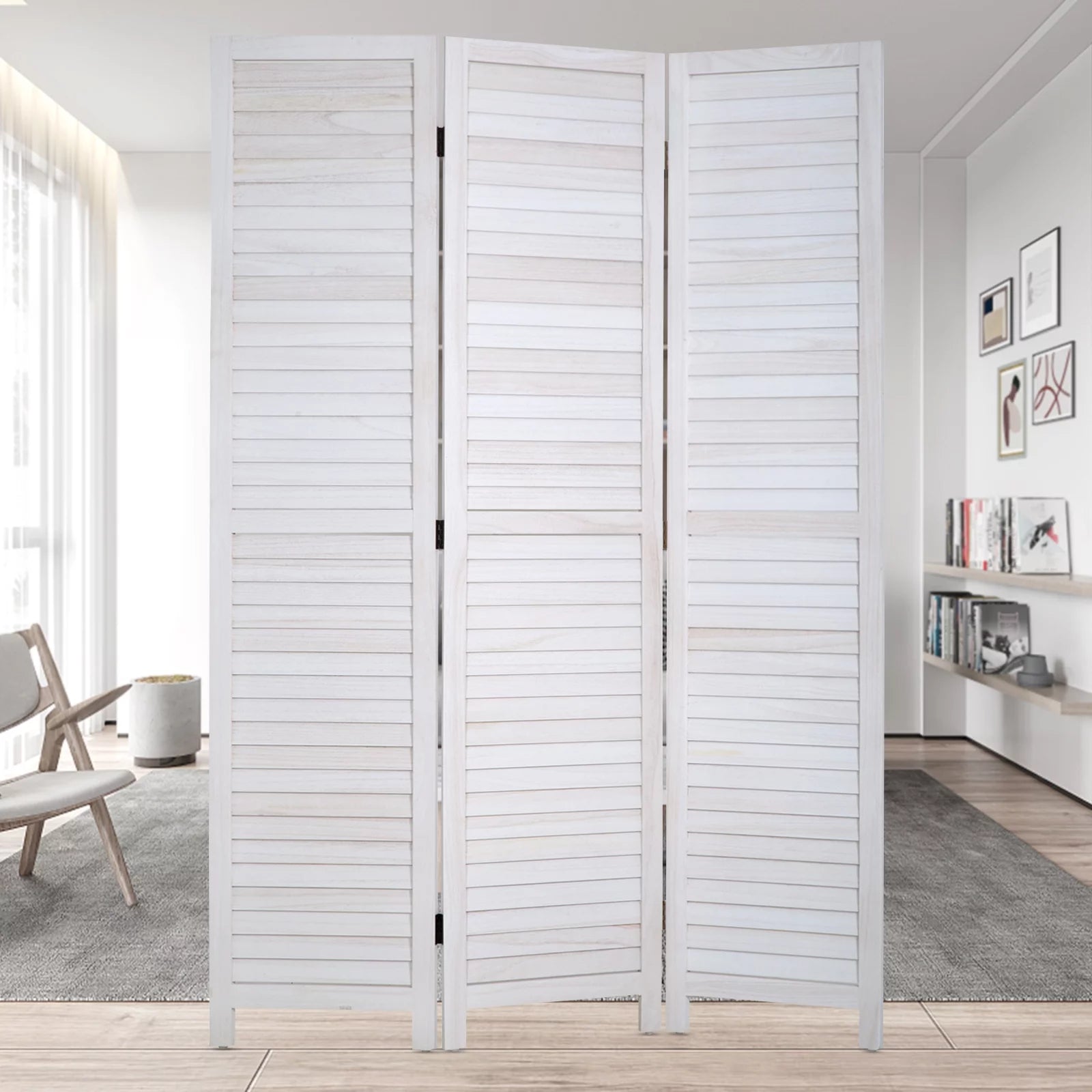 NiamVelo 3 Panel Wood Room Divider 67.7" Tall Folding Privacy Screen Wall Divider for Home Office, White