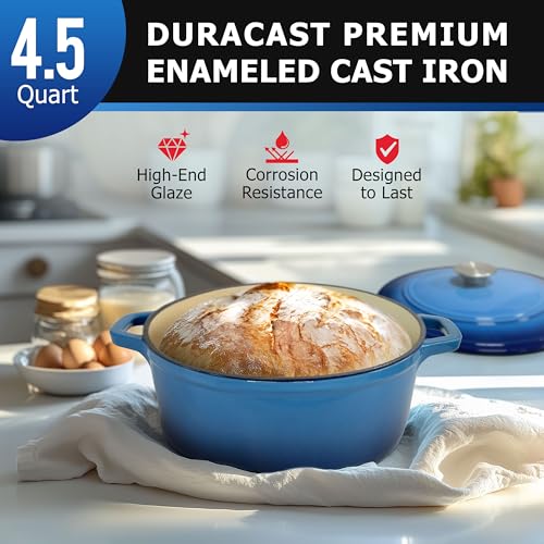 Mueller 6qt Enameled Cast Iron Dutch Oven with Lid, Oven-Safe to 500°F, White N219
