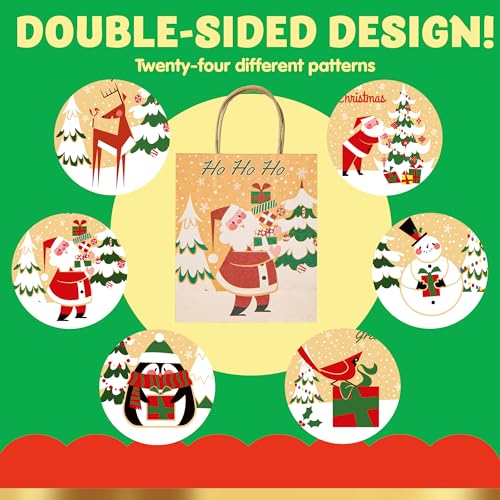 JOYIN 24 PCS Christmas Kraft Gift Bags Assorted Sizes M7069