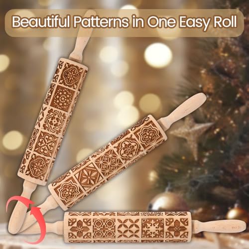 Floral Vine Embossed Wooden Rolling Pin for Baking M158973
