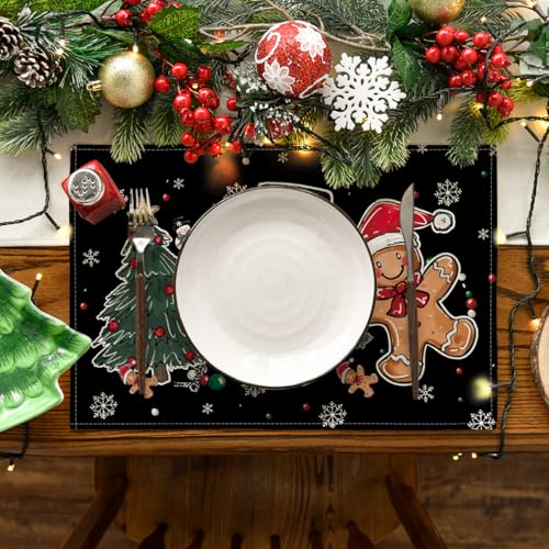 Artoid Mode Snowman Gingerbread Christmas Placemats Set of 4, 12x18 Inch K785