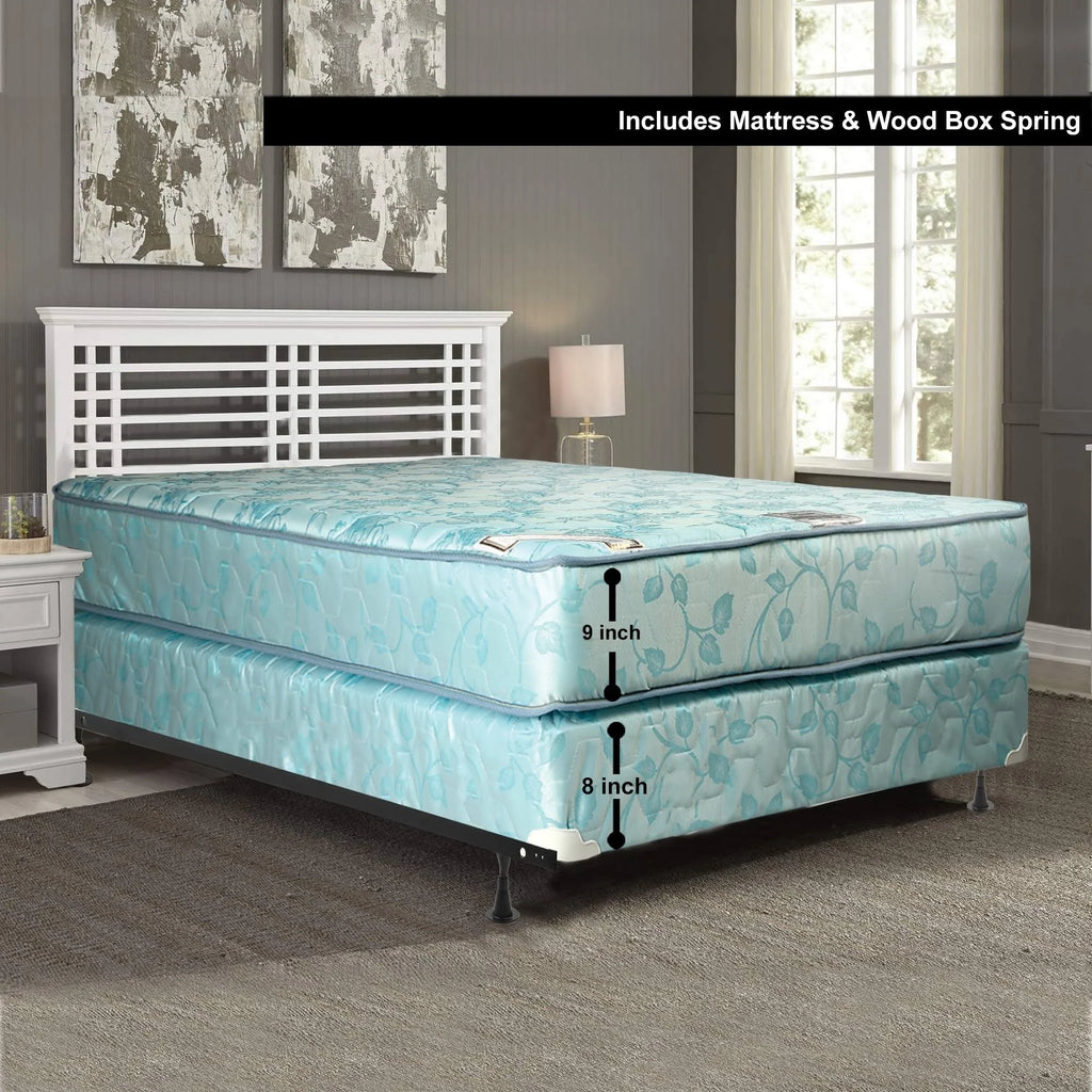 9-Inch Medium Firm Innerspring Mattress and Box Spring Set - Queen - Regular Profile